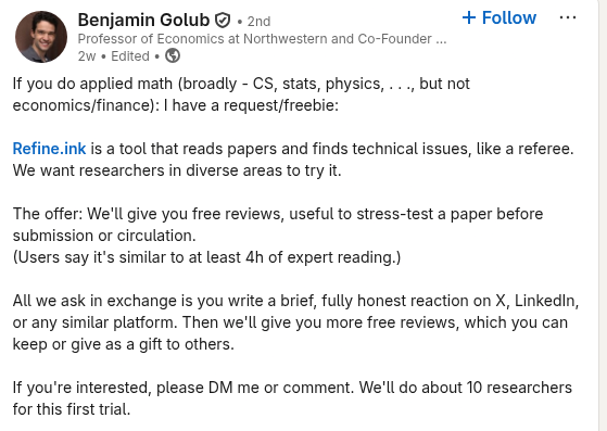 Refine.ink founder offers free reviews